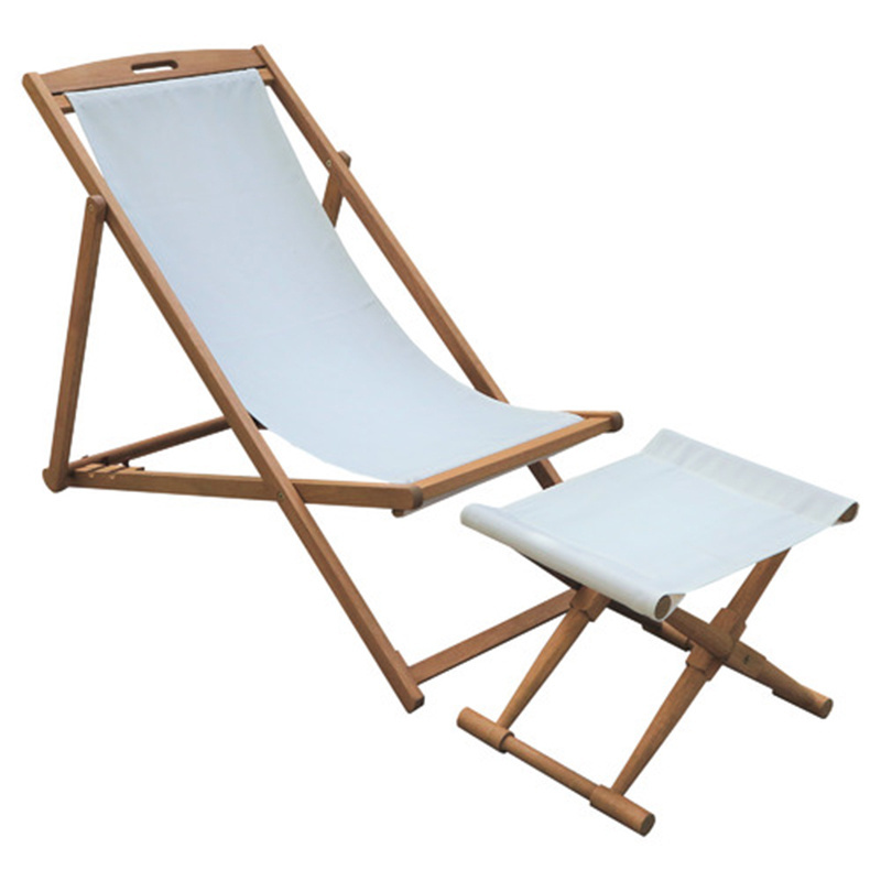 YASN Modern Patio 2 Piece Wooden Outdoor Beach Deck Chair And Footstool Set Garden Sun Lounger Pool Lounger Outdoor Furniture