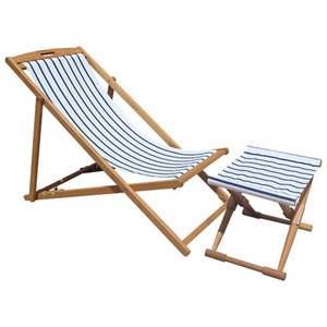 YASN Modern Patio 2 Piece Wooden Outdoor Beach Deck Chair And Footstool Set Garden Sun Lounger Pool Lounger Outdoor Furniture