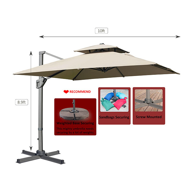 YASN Square Heavy Duty Commercial Cantilever Restaurant Garden Umbrella Patio Parasol Large Outdoor Umbrella