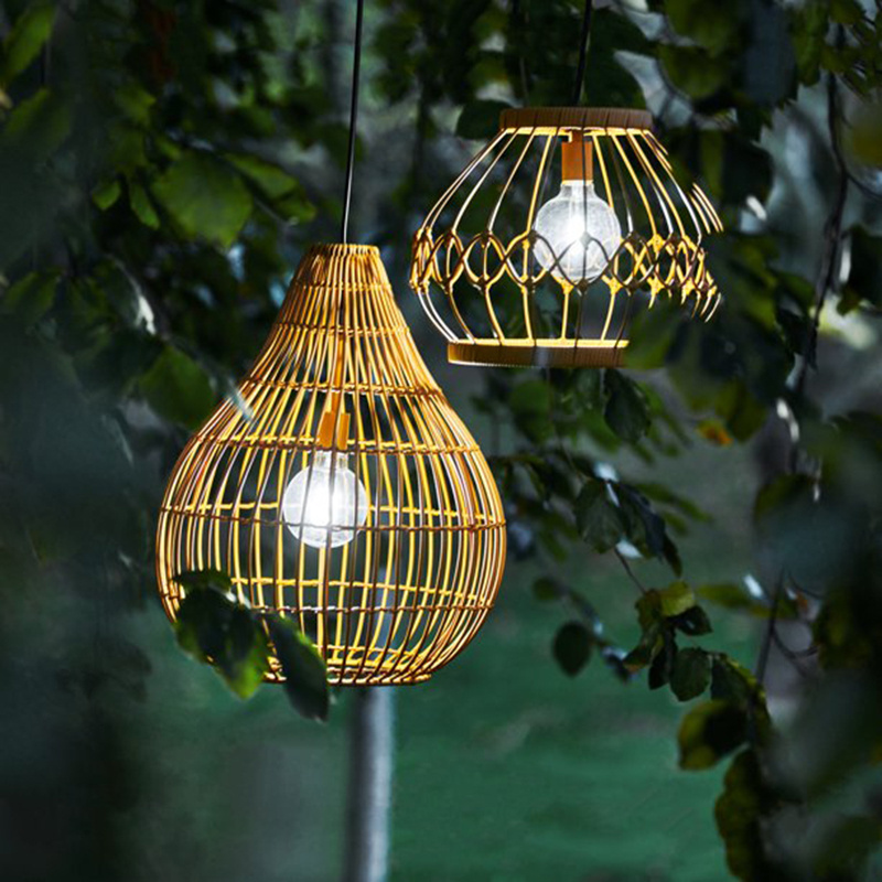 Solar Garden rattan lantern Pendant lights outdoor Roma Solar Powered Wicker patio Lantern Pendant Light with Remote Control