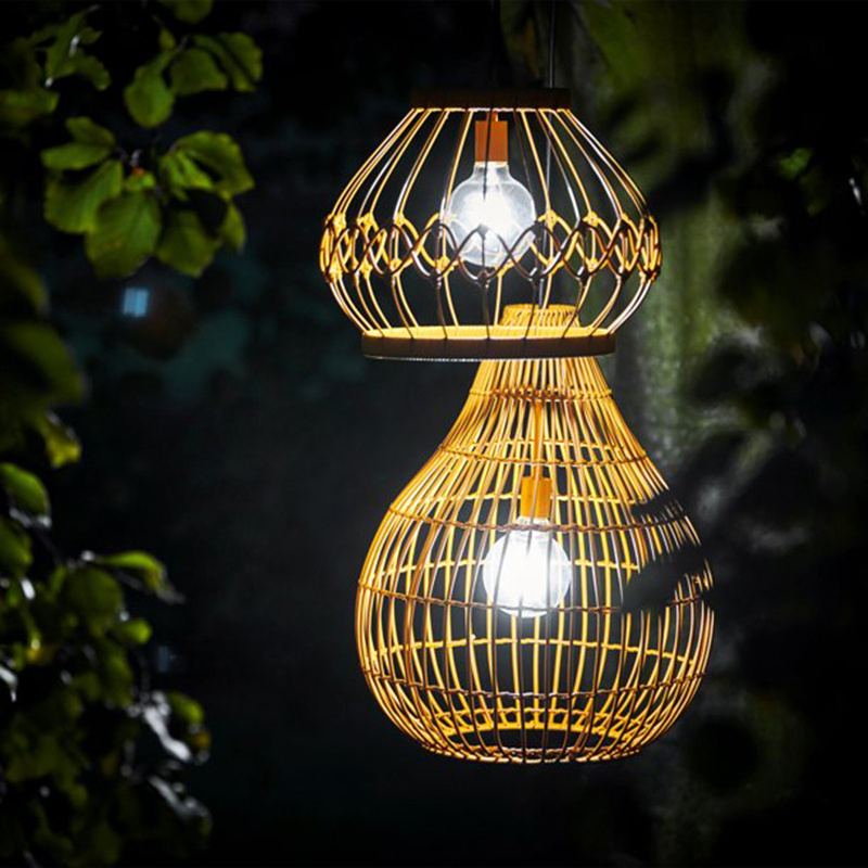 Solar Garden rattan lantern Pendant lights outdoor Roma Solar Powered Wicker patio Lantern Pendant Light with Remote Control