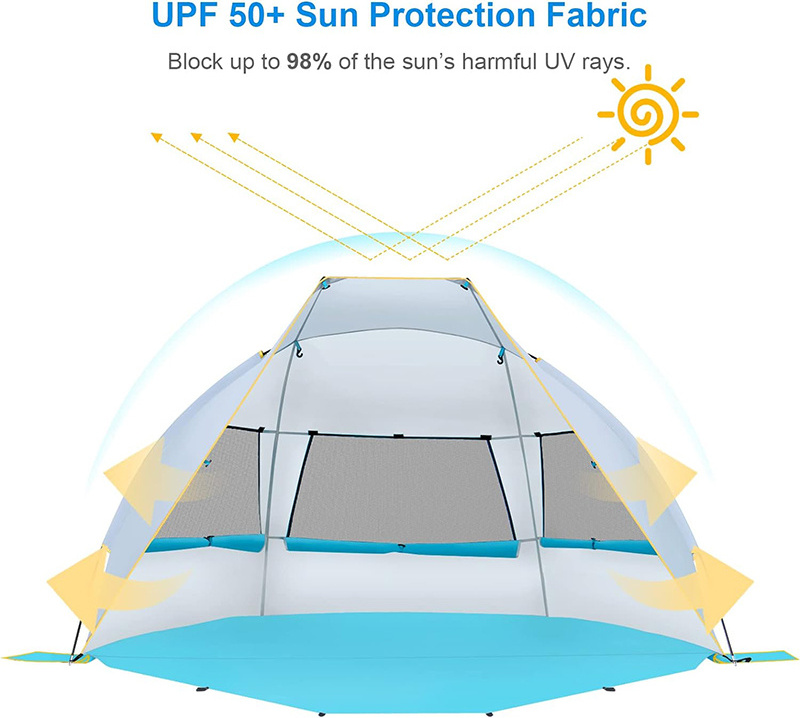 YASN Portable Blue Beach Tent for 2-3 Persons UPF 50+ Sun Shade Canopy Umbrella with Extendable Floor Sun Shelter