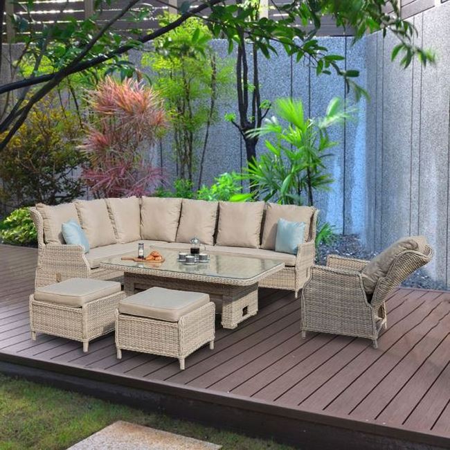 YASN Modern Outdoor Furniture Set Garden Rattan Patio Conversation Sets Outdoor Corner Sofa