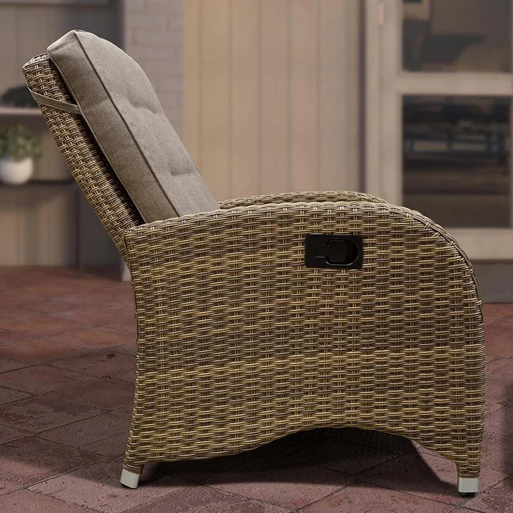 YASN Outdoor Recliner Hand-Woven Wicker Armchair With Cushions Ottoman Aluminum Frame Patio Sofa Chair Adjustable Lounge Chair