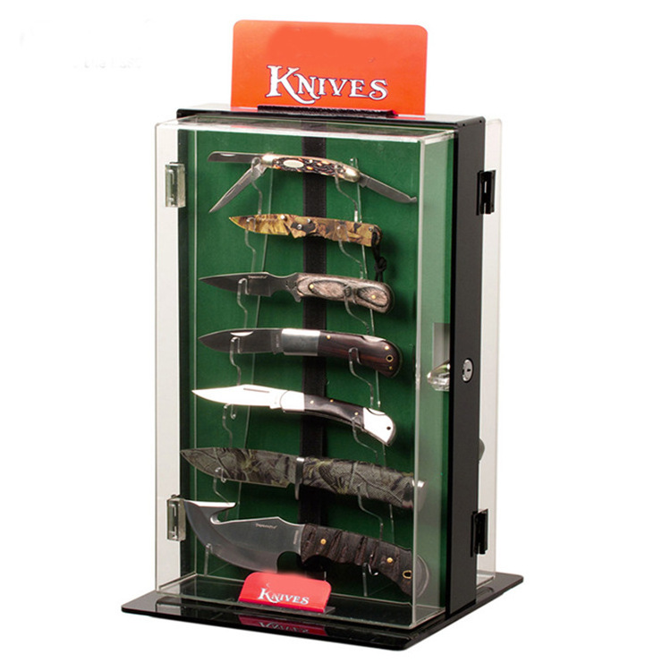 Custom Design Acrylic Knife Display Case Lockable LED Light Blade Display Rack