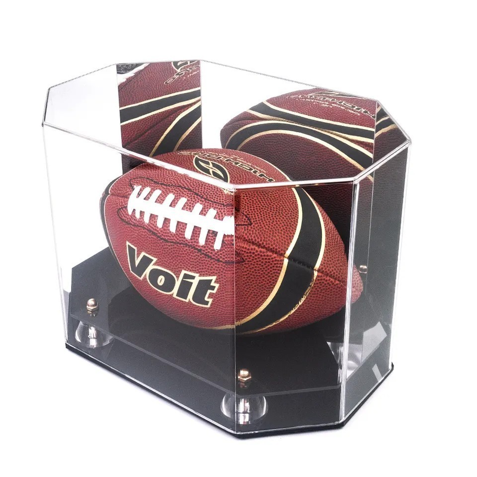 Custom Clear Transparent Acrylic Box Football Mirror Display Case Rugby Soccer Ball display Holder