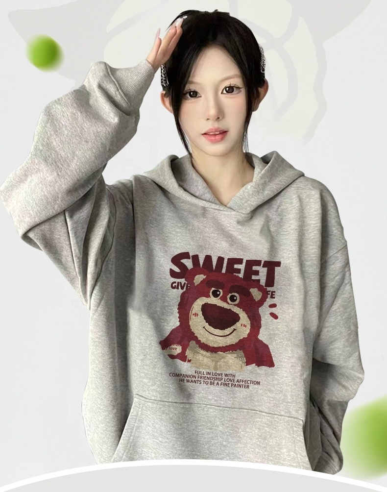 Wholesale custom pattern round neck cotton hooded sweater plus size women's  fleece sweater corded crew sweatshirt