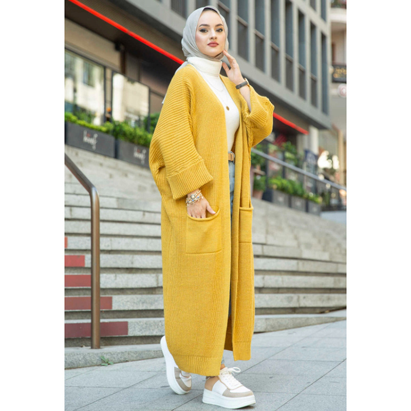 Manufacturer OEM knit sweater women pocket  long cardigan muslim fashion islamic clothing modest sweaters