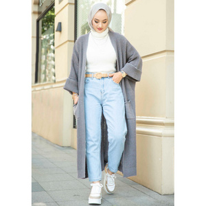 Manufacturer OEM knit sweater women pocket  long cardigan muslim fashion islamic clothing modest sweaters