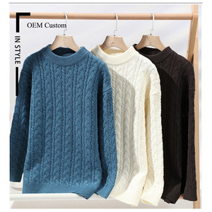 Custom OEM & ODM knitting wear manufacturer pullover o-neck black cable knit heavyweight sweater for men