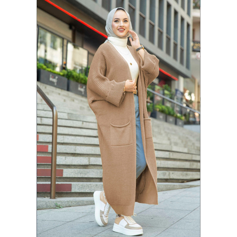 Manufacturer OEM knit sweater women pocket  long cardigan muslim fashion islamic clothing modest sweaters