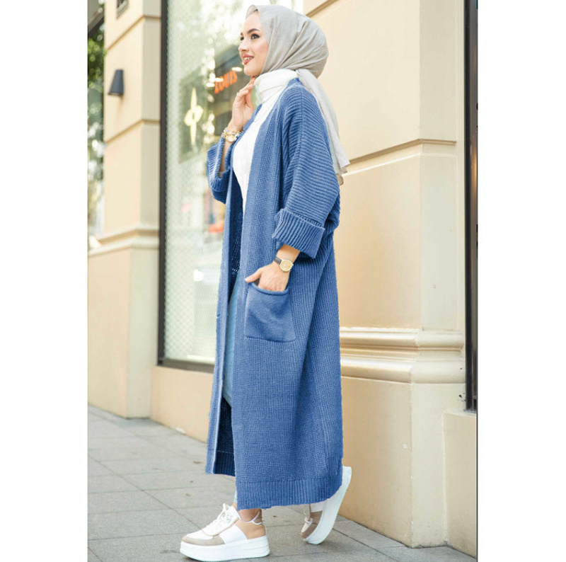 Manufacturer OEM knit sweater women pocket  long cardigan muslim fashion islamic clothing modest sweaters