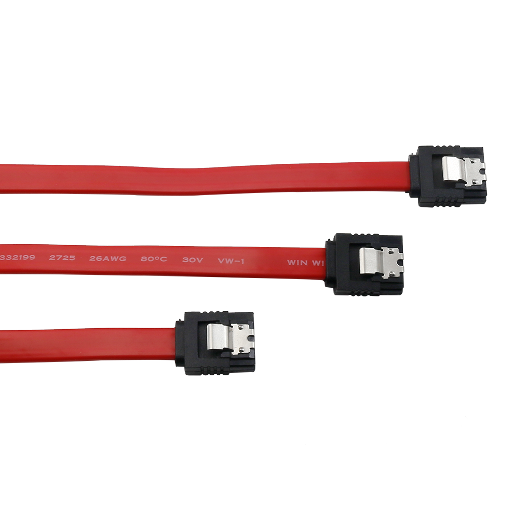 Red SATA 3.0 Dual SATA 7pin Cable Straight to 90 Degree Connector Female to Female Hard Disk 6Gpbs ATA Cable with Locking Latch