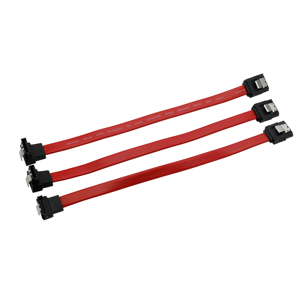 Red SATA 3.0 Dual SATA 7pin Cable Straight to 90 Degree Connector Female to Female Hard Disk 6Gpbs ATA Cable with Locking Latch