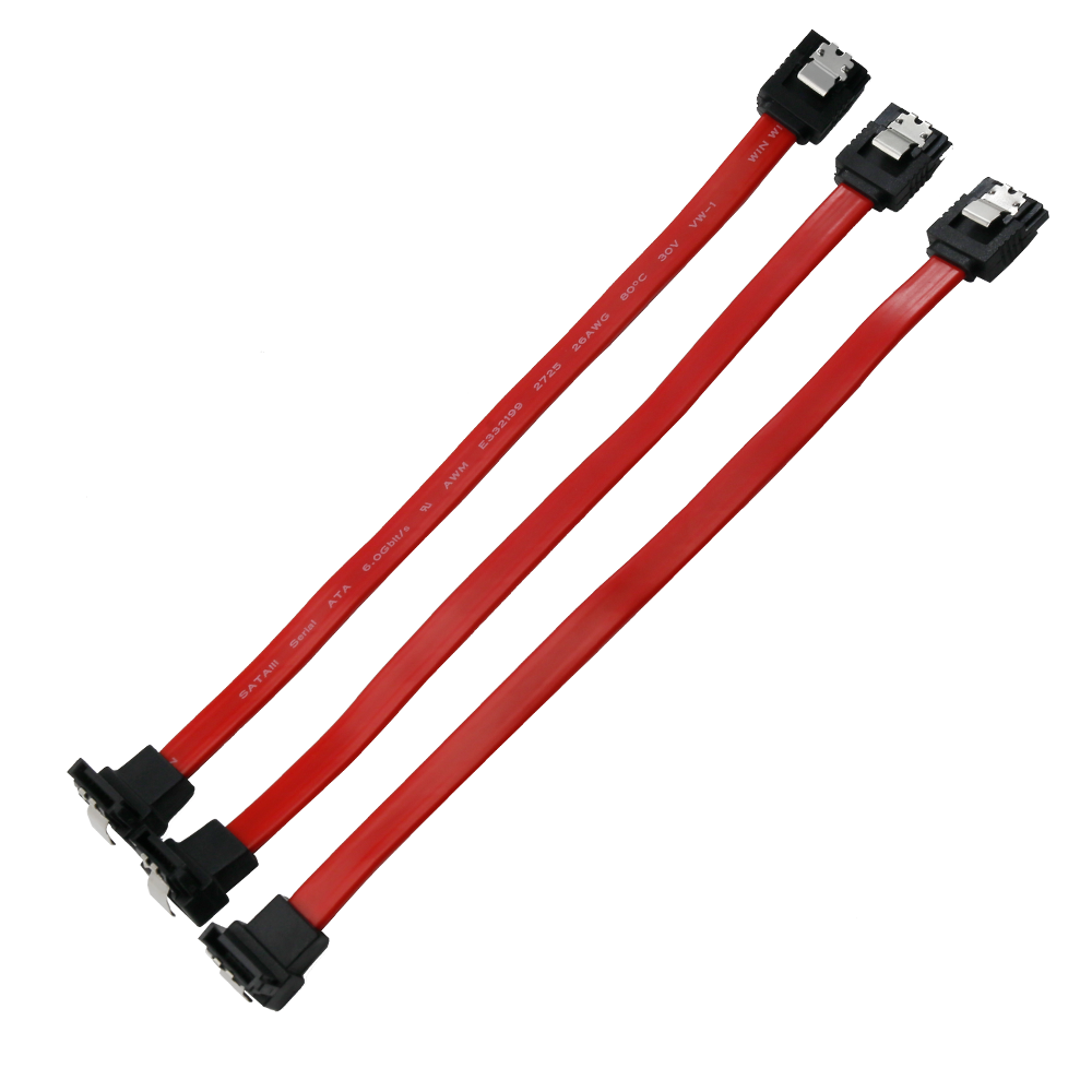 Red SATA 3.0 Dual SATA 7pin Cable Straight to 90 Degree Connector Female to Female Hard Disk 6Gpbs ATA Cable with Locking Latch