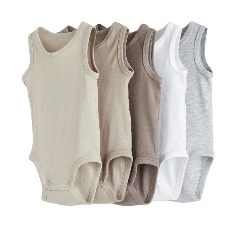 Custom Oem Odm Wholesale Summer Infant Clothing Solid Color Sleeveless Ribbed Organic Bamboo Bodysuits Baby Clothes Romper