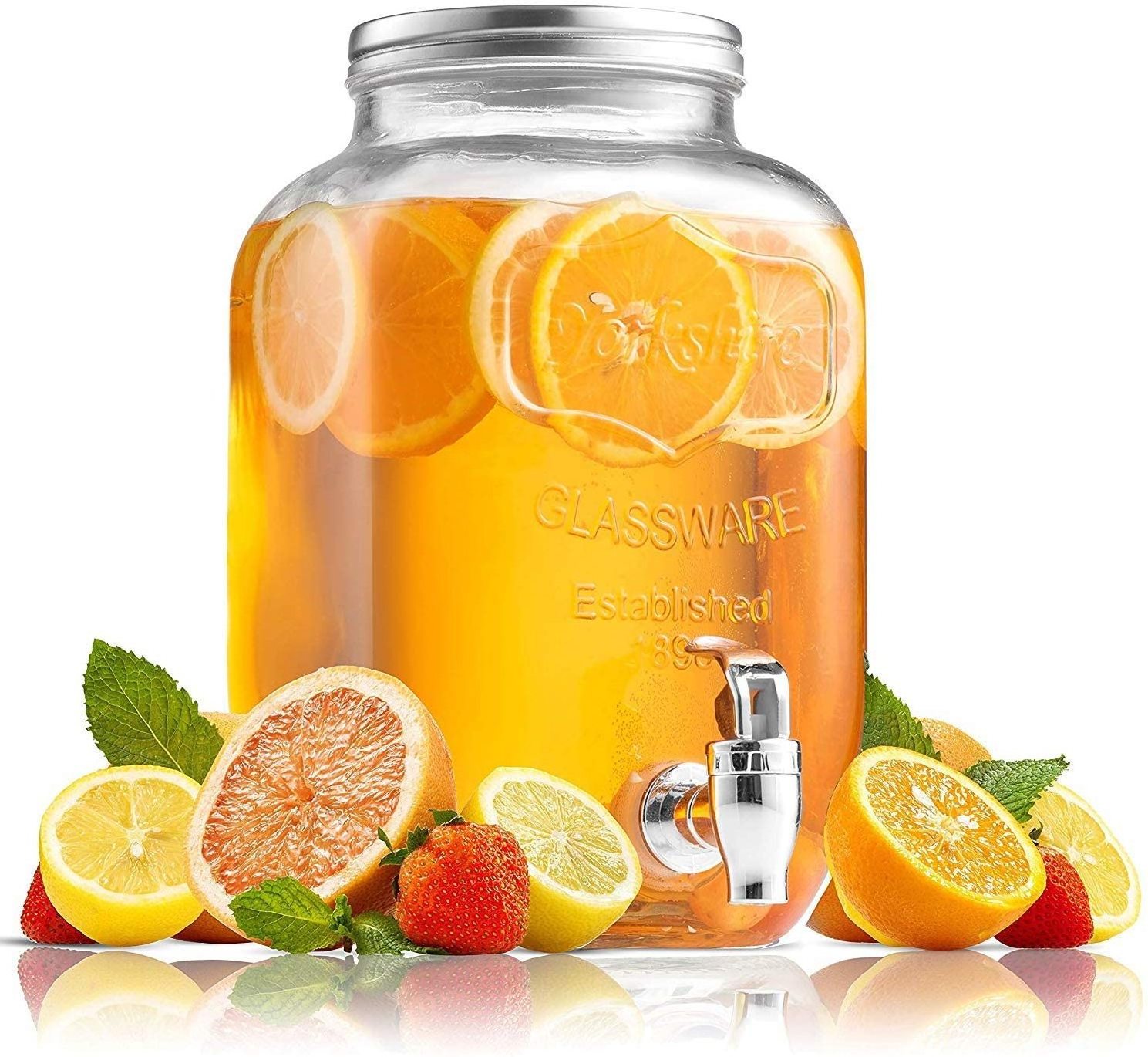 Sun Tea Mason Jar Glass Beverage Dispenser with Lid Entertainment Glassware for Water, Juice, Beer Liquor, Kombucha & Cold Drink