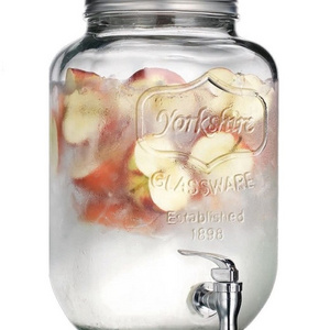 Sun Tea Mason Jar Glass Beverage Dispenser with Lid Entertainment Glassware for Water, Juice, Beer Liquor, Kombucha & Cold Drink