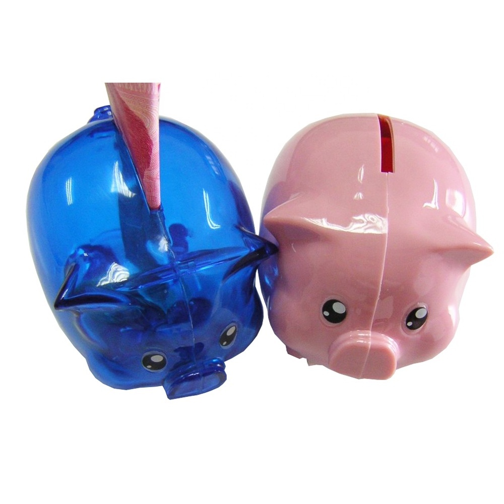 Adult Piggy Bank Clear Piggy Bank Plastic Pig Shaped Money Bank  Cash Bills Jar Change Box for Kids Adults Blue Kids Gifts