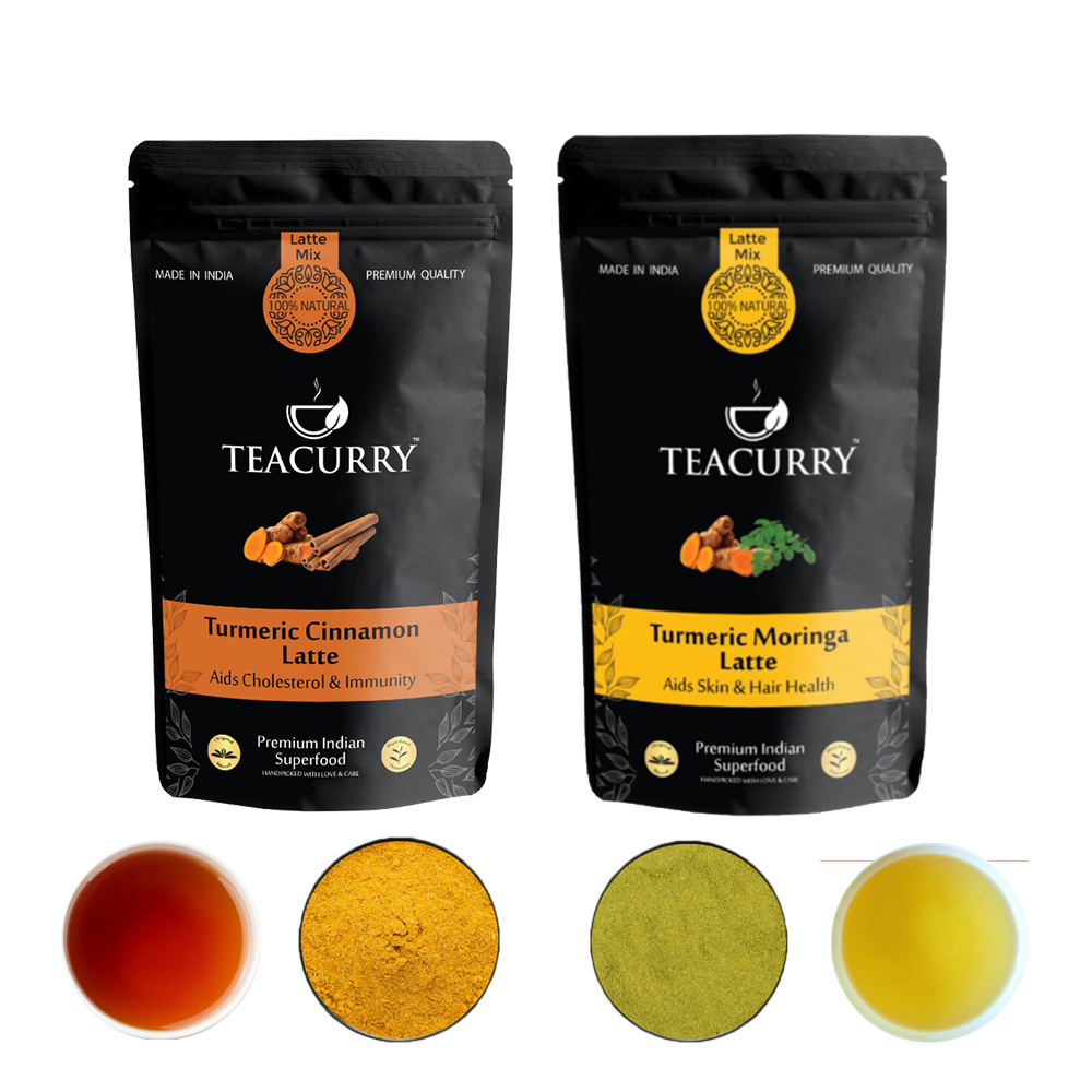 Cinnamon Green Tea from India - Turmeric Latte Combo - Turmeric Cinnamon Latte (50 Grams) & Turmeric Moringa Latte (50 Grams)