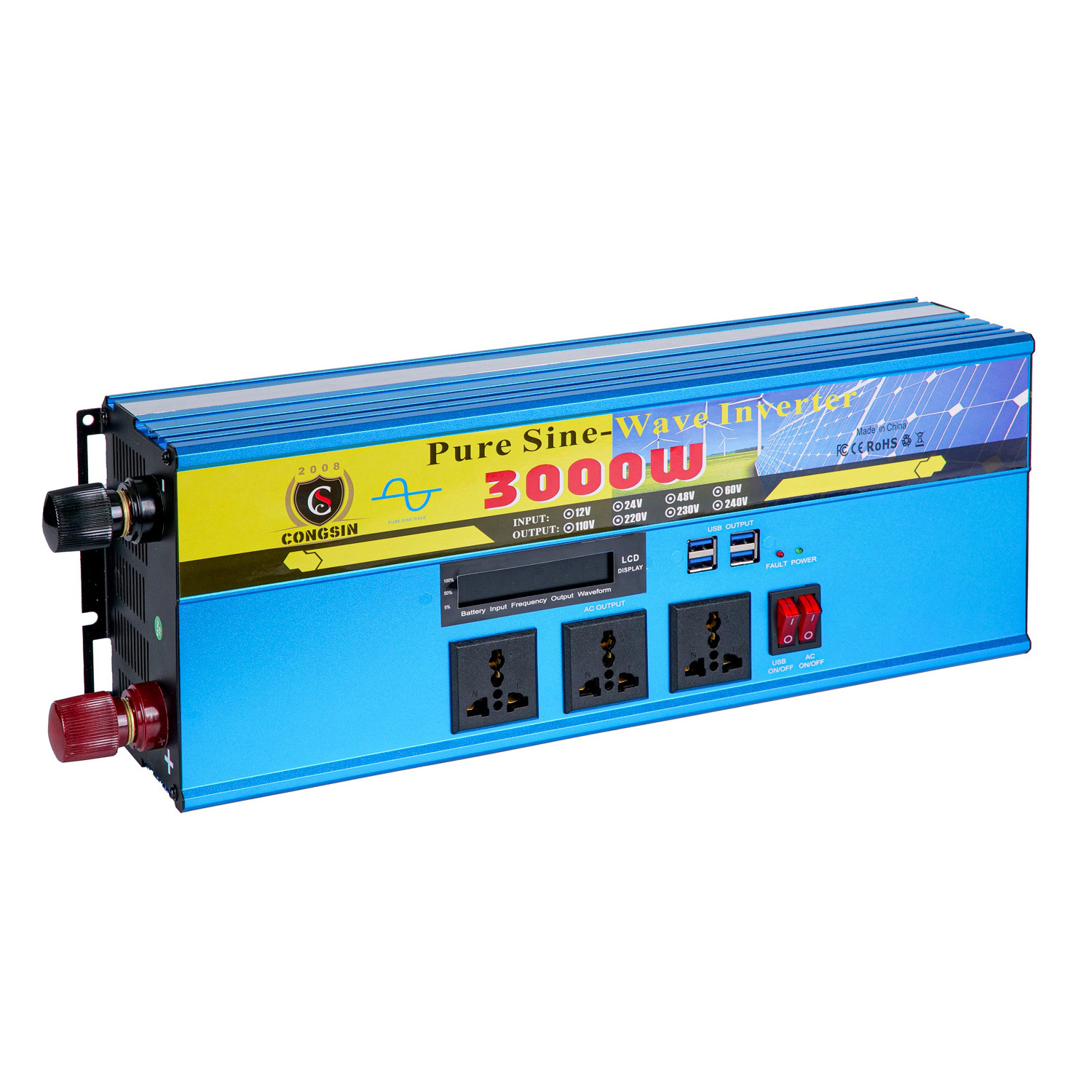 Factory Price 6000W 3000W Durable 12V-110V DC Transfer AC Inverter for Clean Energy