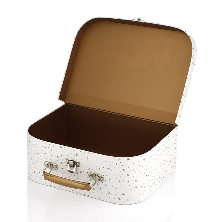 Custom Luxury Gold Foil Cardboard Kid Packaging Suitcase Gift Box With Handle For Baby Clothing