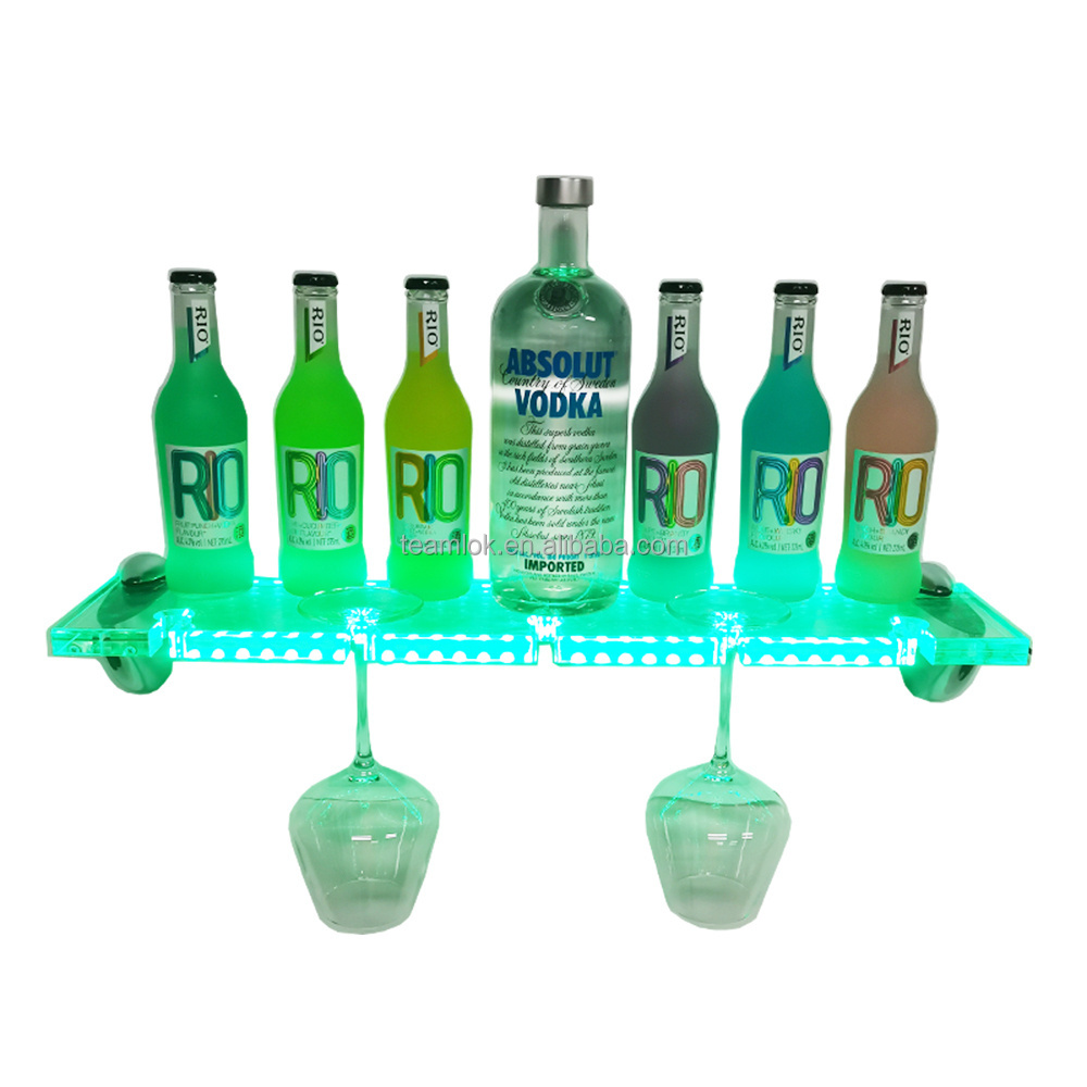 Customized LED Lighted Liquor Bottle Transparent Display Shelf with Long Stem Glasses Holder for Kitchen Dining Room Bar