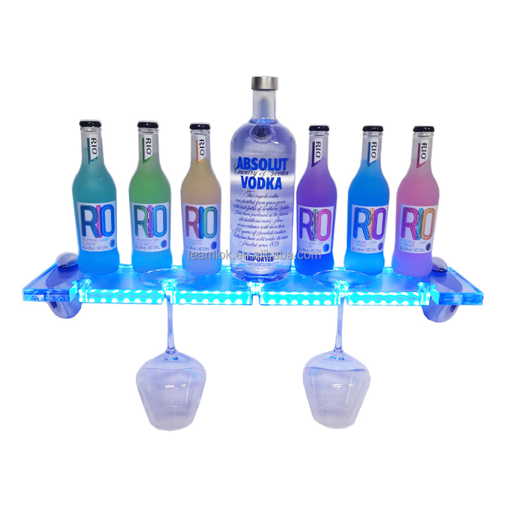 Customized LED Lighted Liquor Bottle Transparent Display Shelf with Long Stem Glasses Holder for Kitchen Dining Room Bar