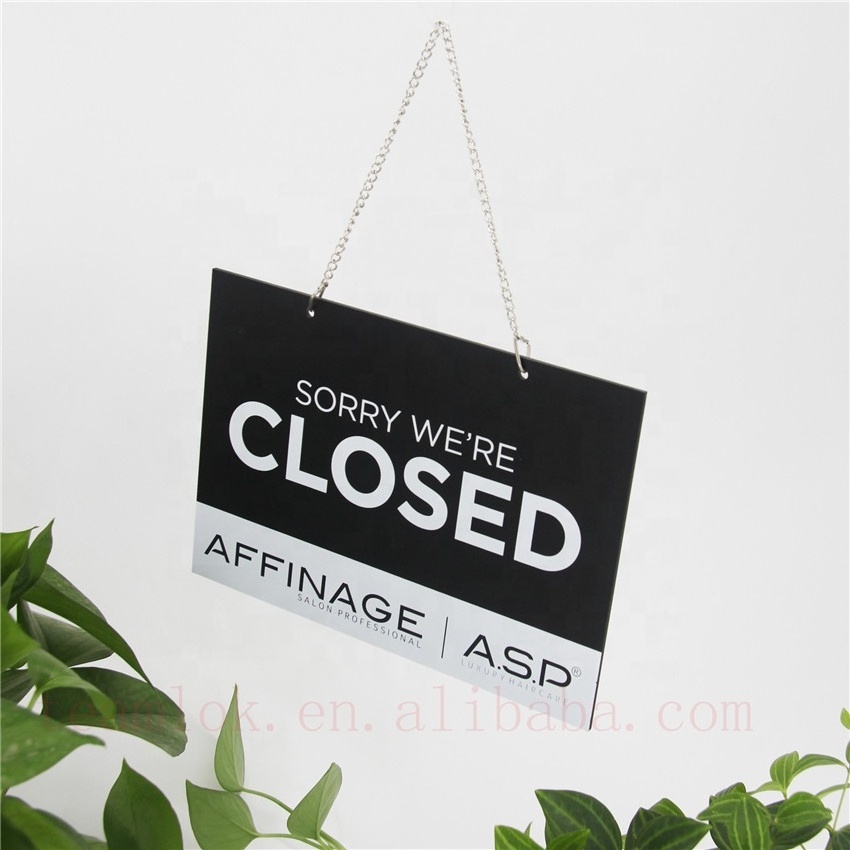 Acrylic Open Closed Door Signs with Metal Hanging Chain Double Sided Closed and Open sign