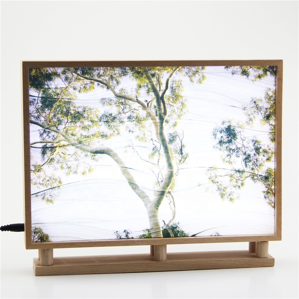 Photo Frame LED Wooden Customized Wood Picture Frames Wholesale Home & Office Decoration Gift Box Packing Light up Photo Frame