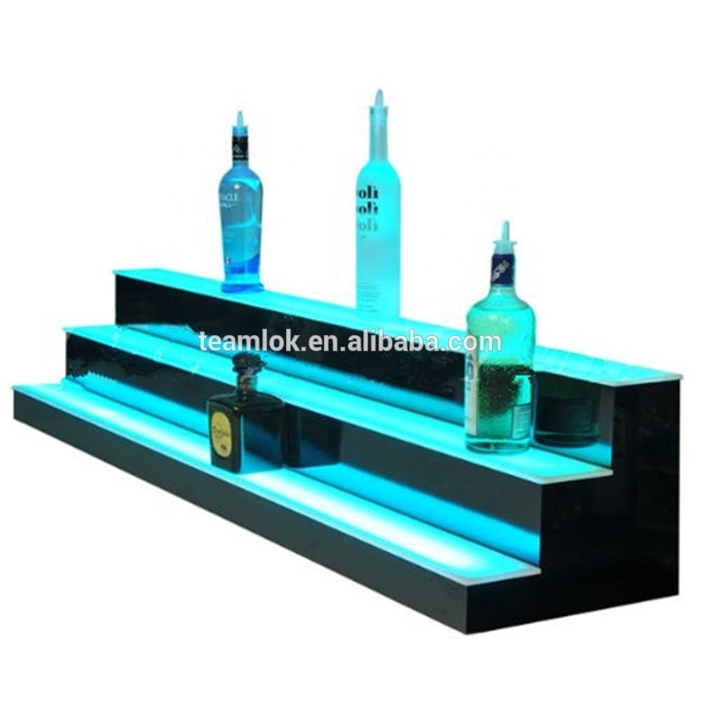 3Tier Low Profile LED Display Shelves |3 Step Tiered LED Bar Acrylic Liquor Bottle Display Shelf 12