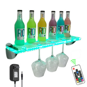 Customized LED Lighted Liquor Bottle Transparent Display Shelf with Long Stem Glasses Holder for Kitchen Dining Room Bar