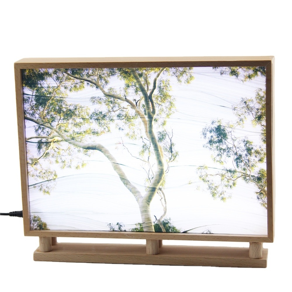 Photo Frame LED Wooden Customized Wood Picture Frames Wholesale Home & Office Decoration Gift Box Packing Light up Photo Frame