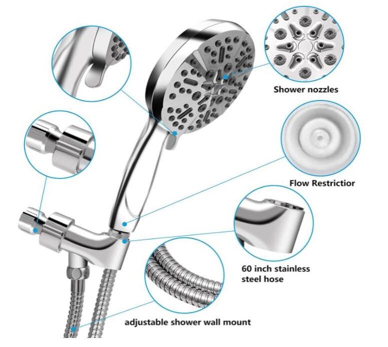 7 Functions Handheld Shower Head Set High Pressure Shower Head High Flow Hand Held Showerhead Set with 59 Inch Hose Bracket