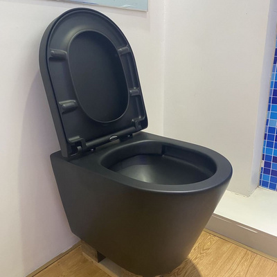 U2009M-WC  European Bathroom Wall Mounted Toilet Bowl Ceramic Matte Black Wall Hung Toilet Rimless