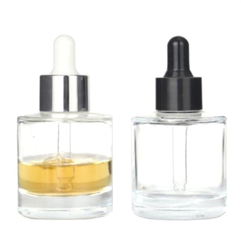 Wholesale New thick bottom 30ml 50 skin care essence flat shoulder glass bottles cylindrical gradient color essential oil droppe