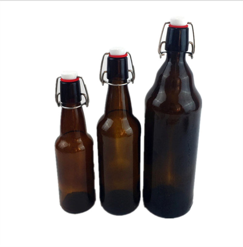 Wholesale 330ml 500 Amber glass 16 oz Kombucha Swing Top Beer Bottle With Metal Cap