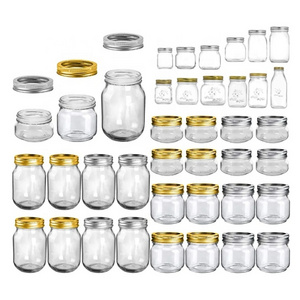 Wholesale 4oz 8oz 16oz Clear Round Glass Jam Jars Glass With Metal Lid Storage Pickles Jar For Food