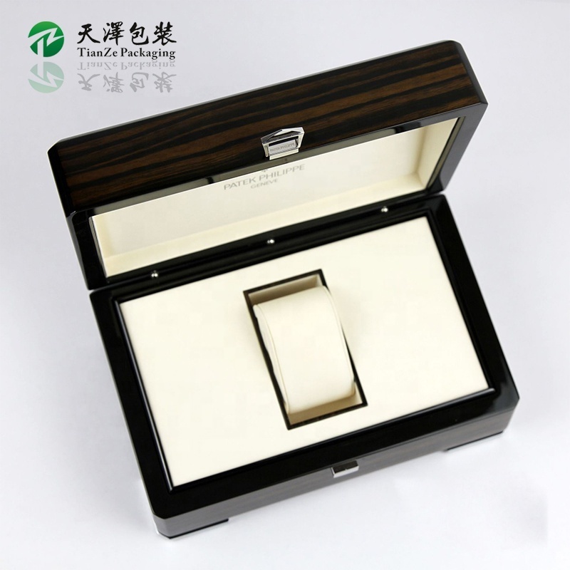 OEM Custom Wooden Watch Storage Box High Gloss Luxury Piano Lacquer Black Ebony Wooden Perfume Gift Boxes with Lock