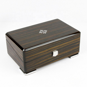 OEM Custom Wooden Watch Storage Box High Gloss Luxury Piano Lacquer Black Ebony Wooden Perfume Gift Boxes with Lock