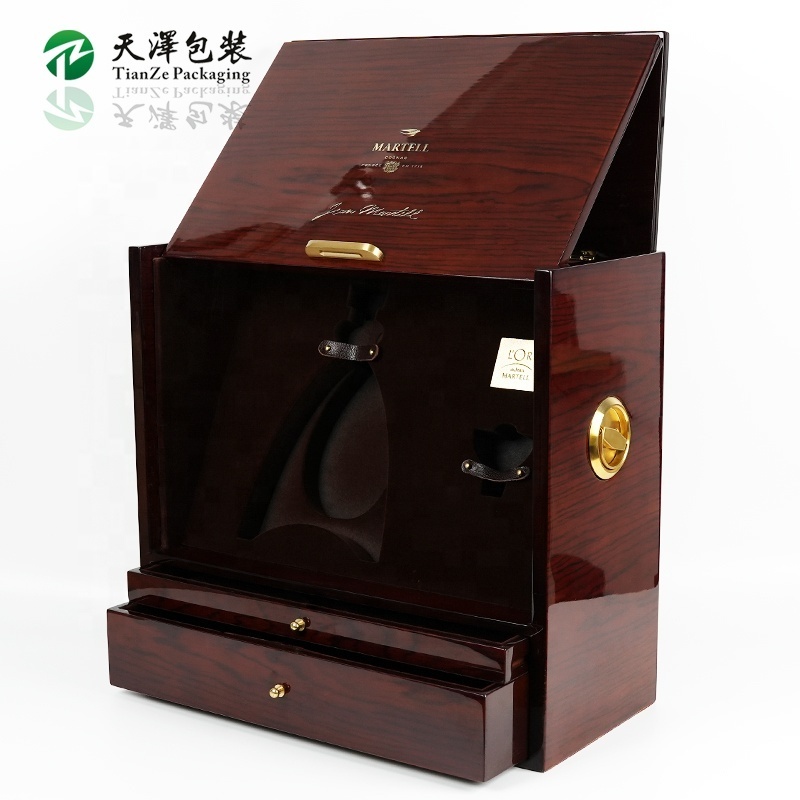 High-end Luxury Wooden Wine Box Packaging Piano Lacquer Wood Cognac Whisky Display Case Custom Perfume Gift Box