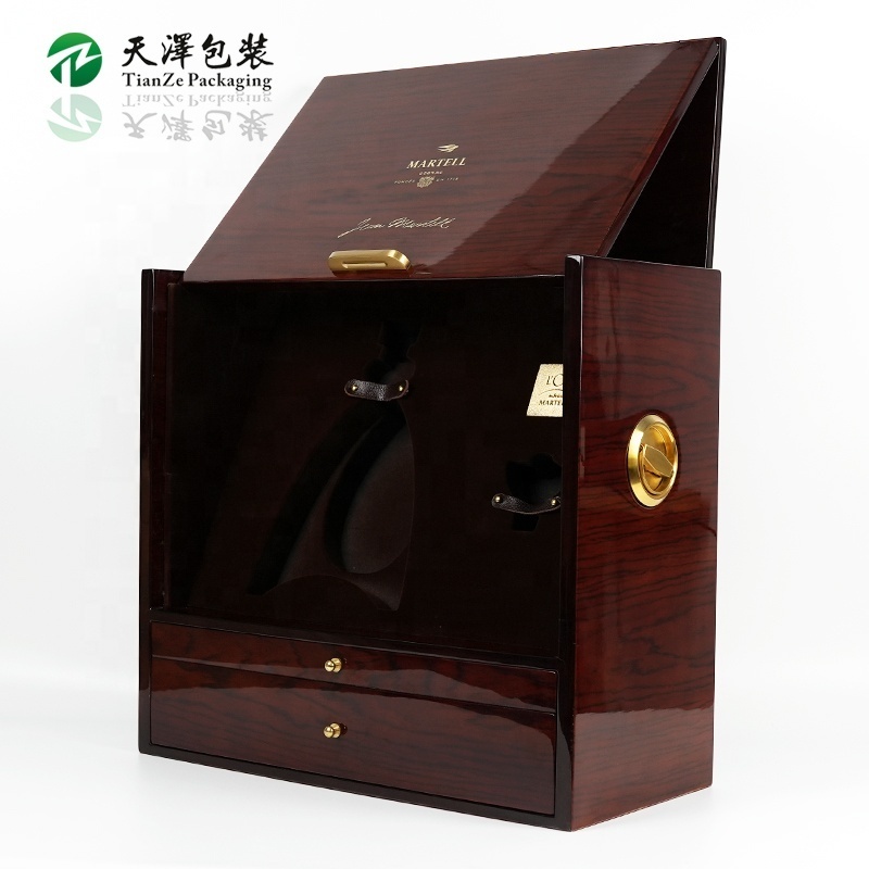 High-end Luxury Wooden Wine Box Packaging Piano Lacquer Wood Cognac Whisky Display Case Custom Perfume Gift Box