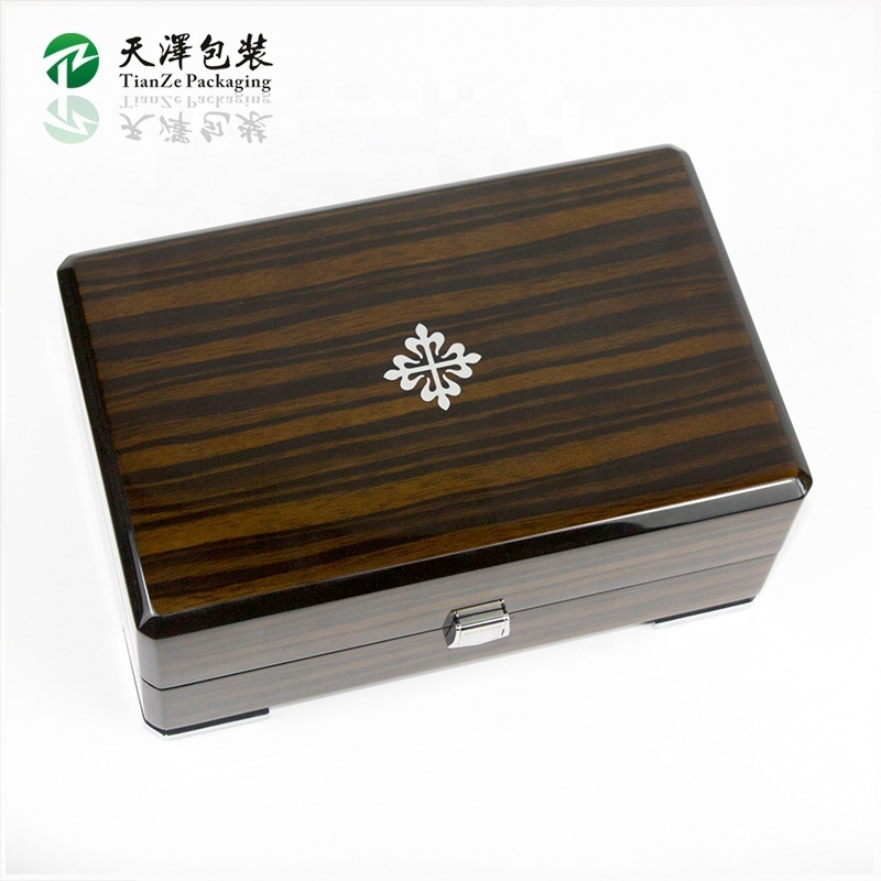 OEM Custom Wooden Watch Storage Box High Gloss Luxury Piano Lacquer Black Ebony Wooden Perfume Gift Boxes with Lock