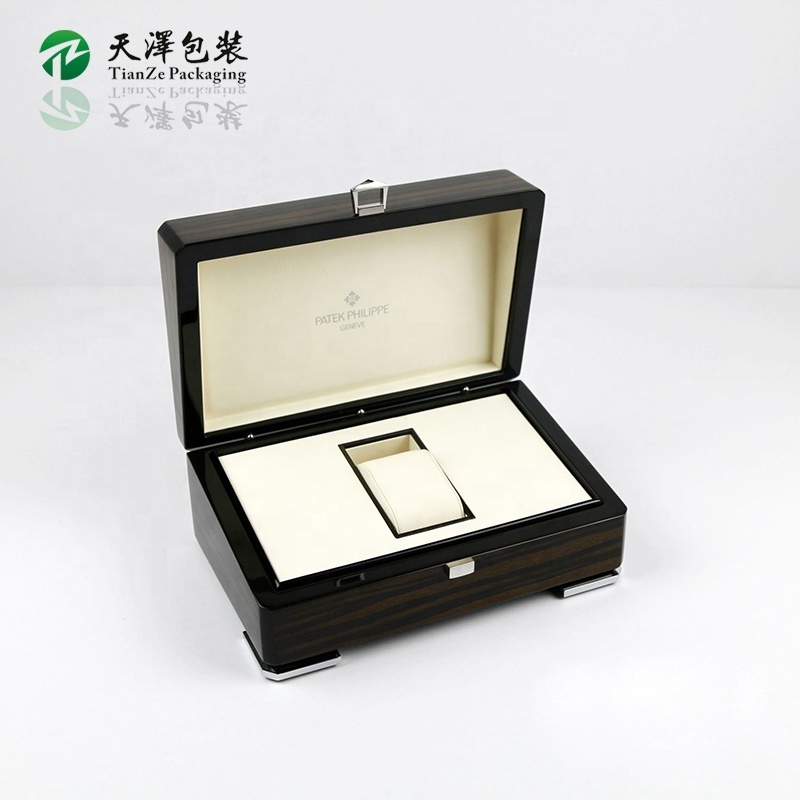 OEM Custom Wooden Watch Storage Box High Gloss Luxury Piano Lacquer Black Ebony Wooden Perfume Gift Boxes with Lock