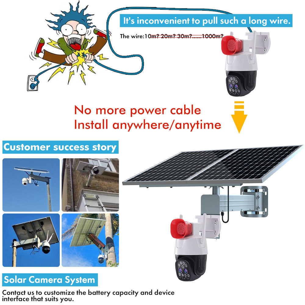 TecDeft Solar panel 60W 60Ah PTZ Cameras With Sim Card 4G 8MP 4K Outdoor Wireless Solar Camera For Farm Security Monitoring