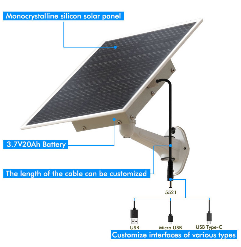 TecDeft Mini Solar Panel Tpye-c Micro Usb Output small size 15W Pole Wall mounted MONO solar panel for outdoor Wireless camera