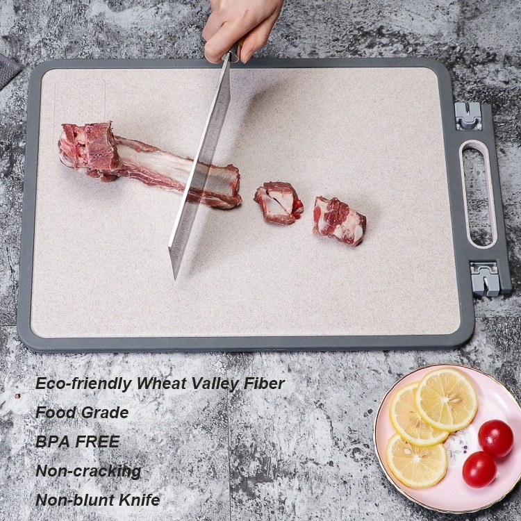 Anti-slip Heavy Duty Multifunction Chopping Board Double Sided Wheat Straw and Stainless Steel Cutting Board with Sharpener