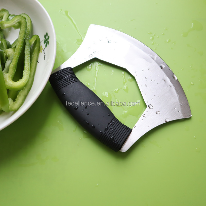 Upgraded Anti Slip Handle Stainless Steel Rocker Pizza Cutter Vegetable Fruit Choppers Tools Salad Knife