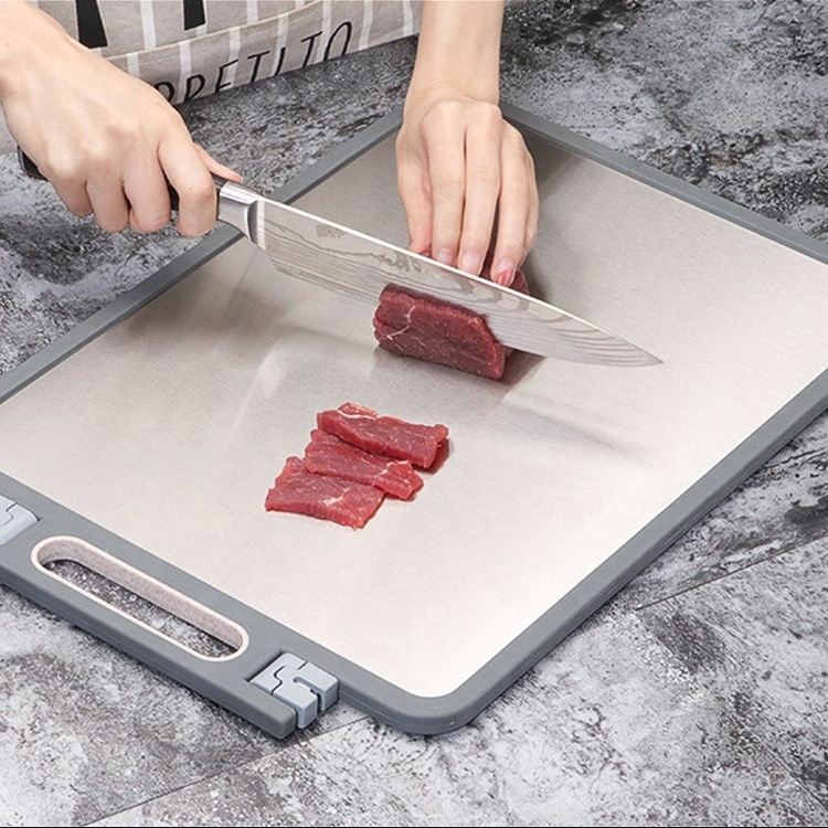 Anti-slip Heavy Duty Multifunction Chopping Board Double Sided Wheat Straw and Stainless Steel Cutting Board with Sharpener