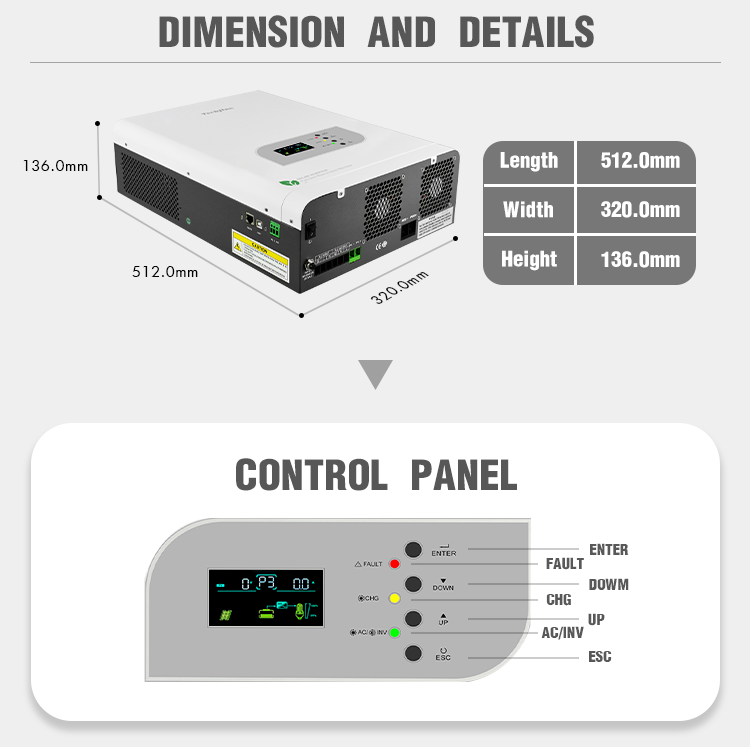 Techfine solar inverter 1kva 12v 110v 220v Mppt Inverter Single DC/AC Inverters for solar energy